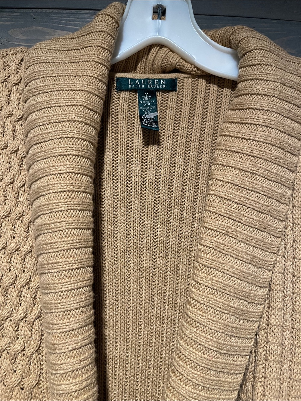 Women’s Ralph Lauren camel tan Cable-Knit Sleeveless Cardigan Vest with Belt M - Picture 2 of 3